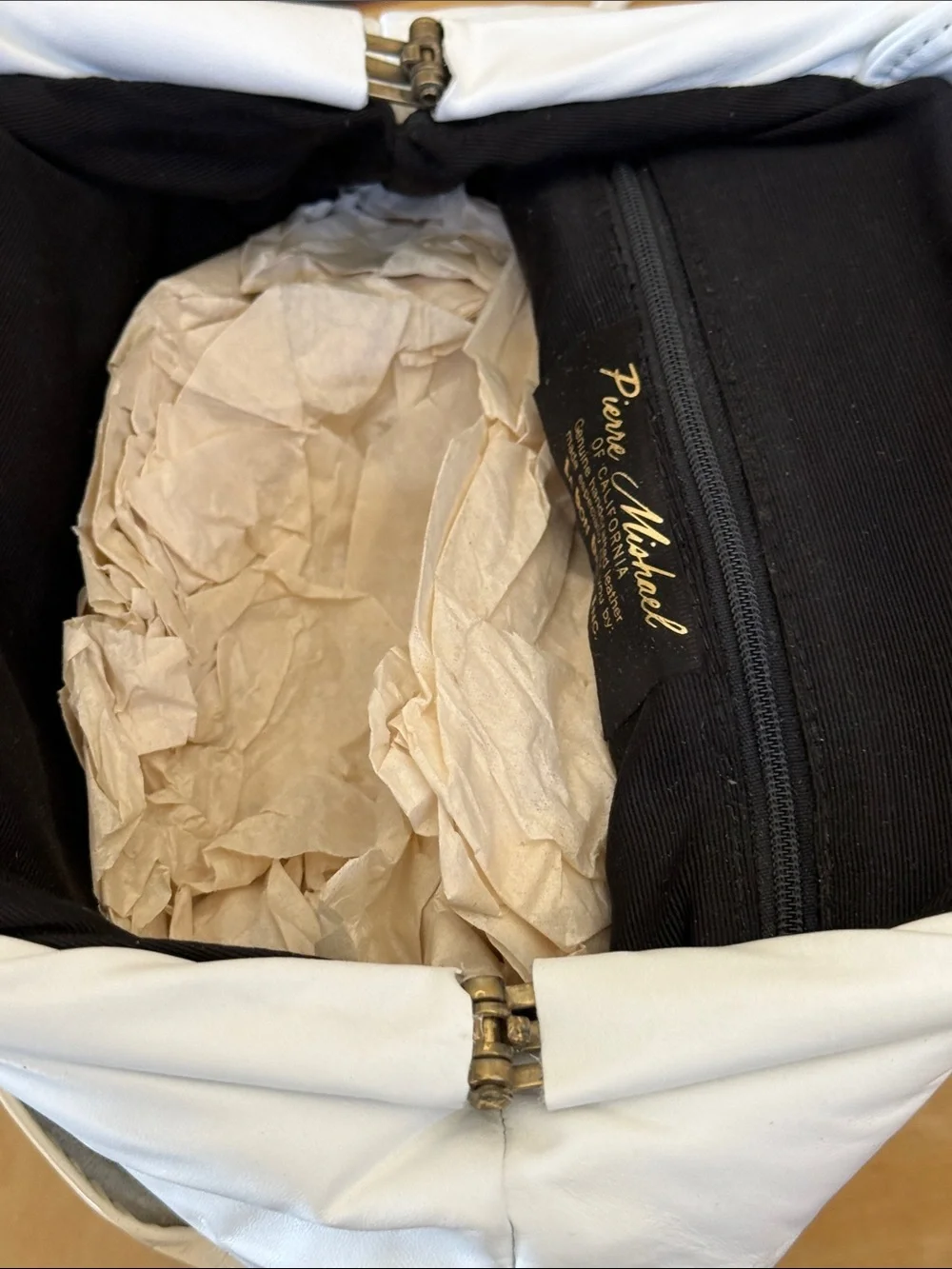 NWT White and Beige Appliqué Leather Clutch/Satchel/Crossbody Bag